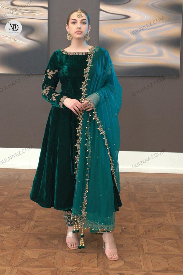 Gulnaaz Khan ZAFIRA GREEN Velvet 3 Piece