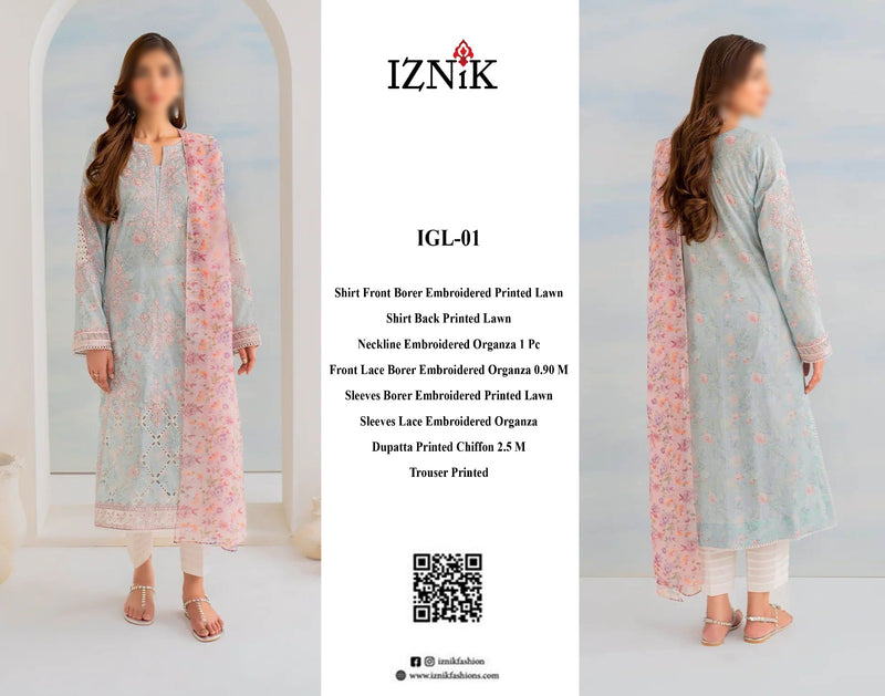 Iznik Embroidered Lawn 3Pc Unstitched Dress