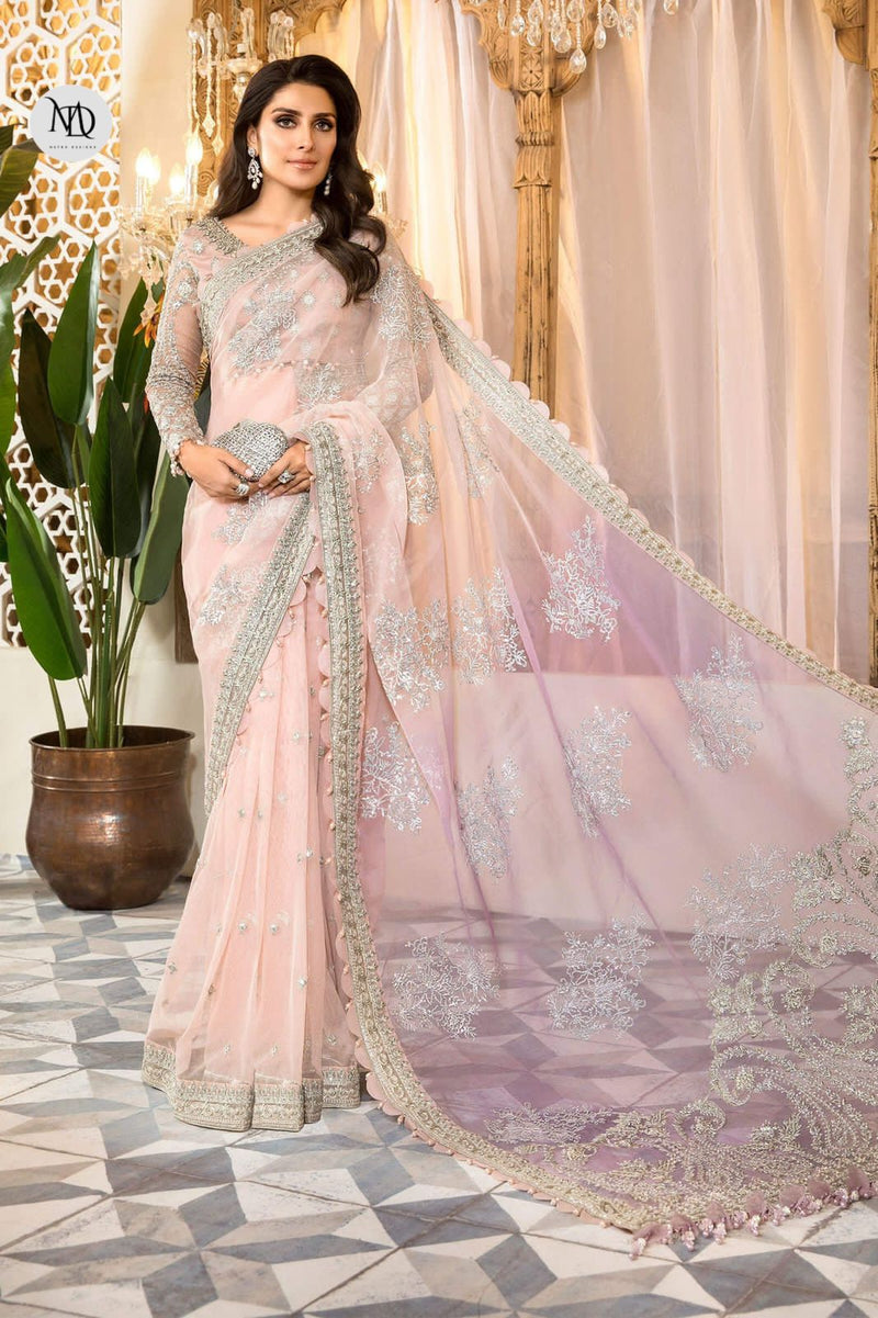 MARIA B PEACH NET SAREE