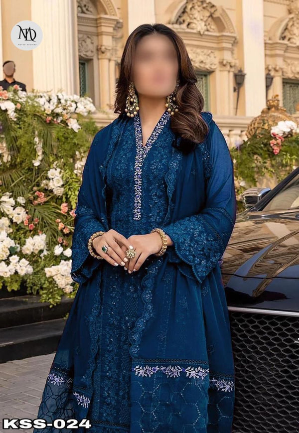 AZURE ZINC CHIFFON UNSTITCHED SUIT