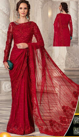 Maria B Couture Red Net Saree most demanded design