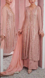 LAAM PINK CHIFFON 3PC SUIT - UNSTITCHED