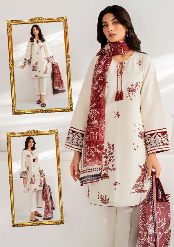 Jazmin White Cotton - Mehroon Silk Duppata