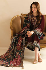 Jazmin Mehroon Velvet 3pc Unstitched Suit