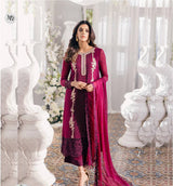 Azure Maroon Semi Pure Chiffon Dress New Arrival Formal Collection