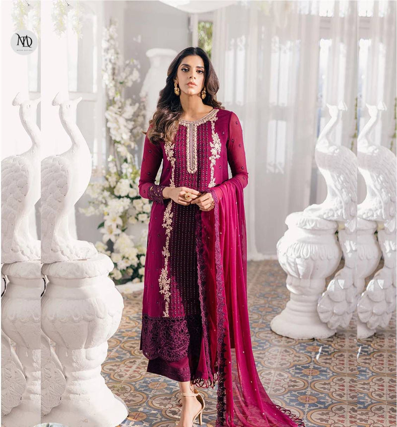 Azure Maroon Semi Pure Chiffon Dress New Arrival Formal Collection