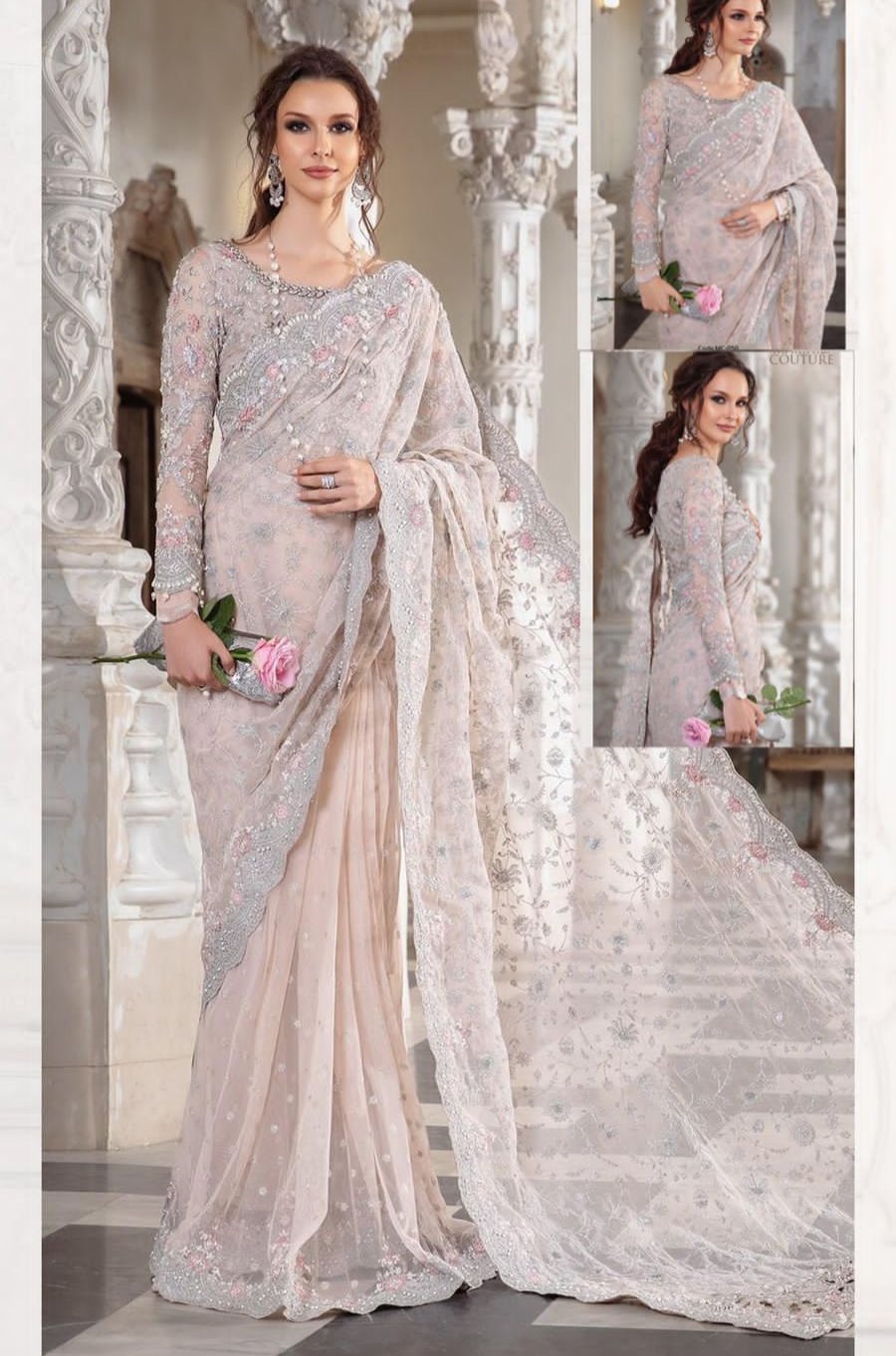 Maria.B Couture Pale Pink Saree Collection - Replica