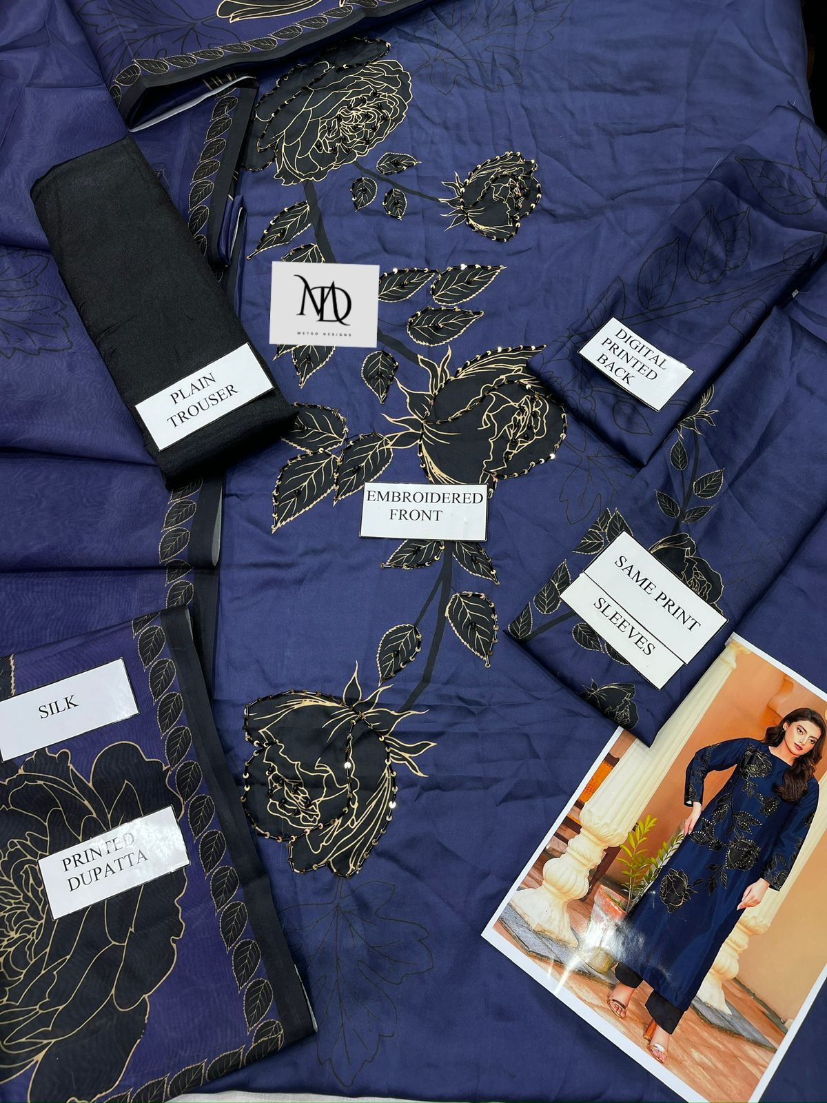 LULUSAR BLUE SILK 3PC UNSTITCHED SUIT