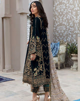 EMAAN ADEEL BLACK EMBROIDERD VELVET - WINTER WEAR