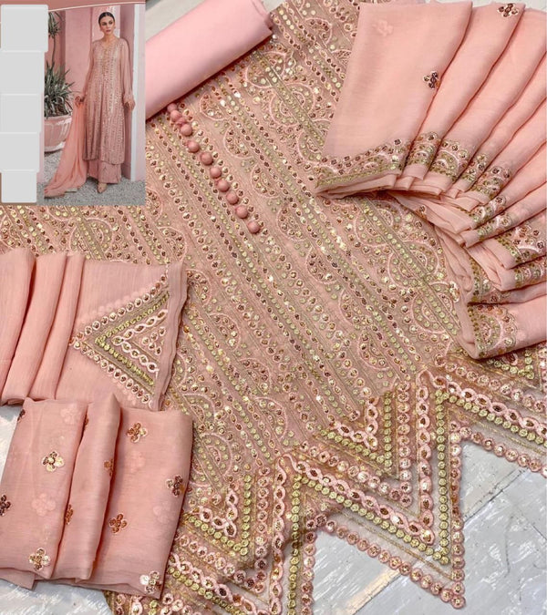 LAAM PINK CHIFFON 3PC SUIT - UNSTITCHED