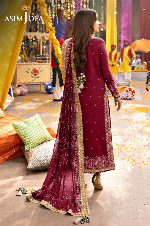 ASIM JOFA CHIFFON Unstitch Replica - Mehroon