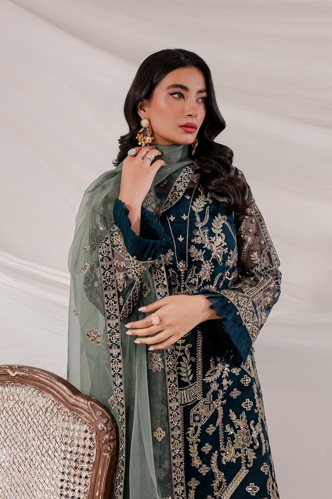 Baroque Farasha Embroidered Organza Suit 3 Piece Unstiched