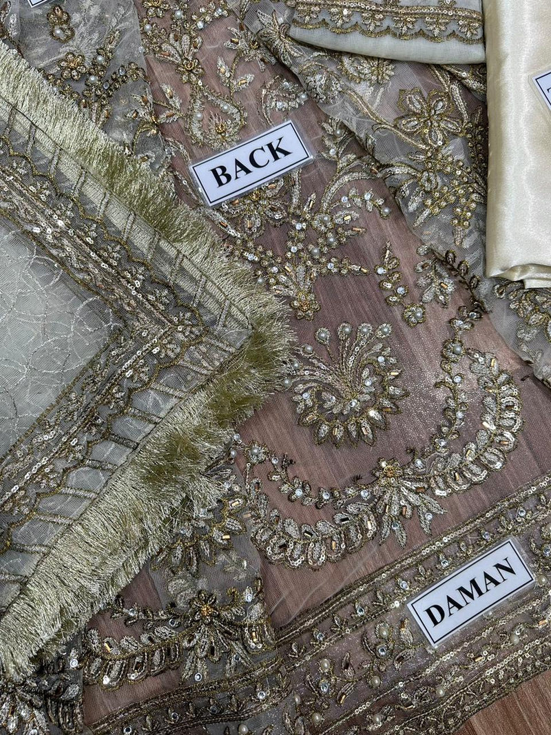 BRAND….GULAAL Unstitch Replica  FABRIC NET Frok With SATIN SILK Trouser