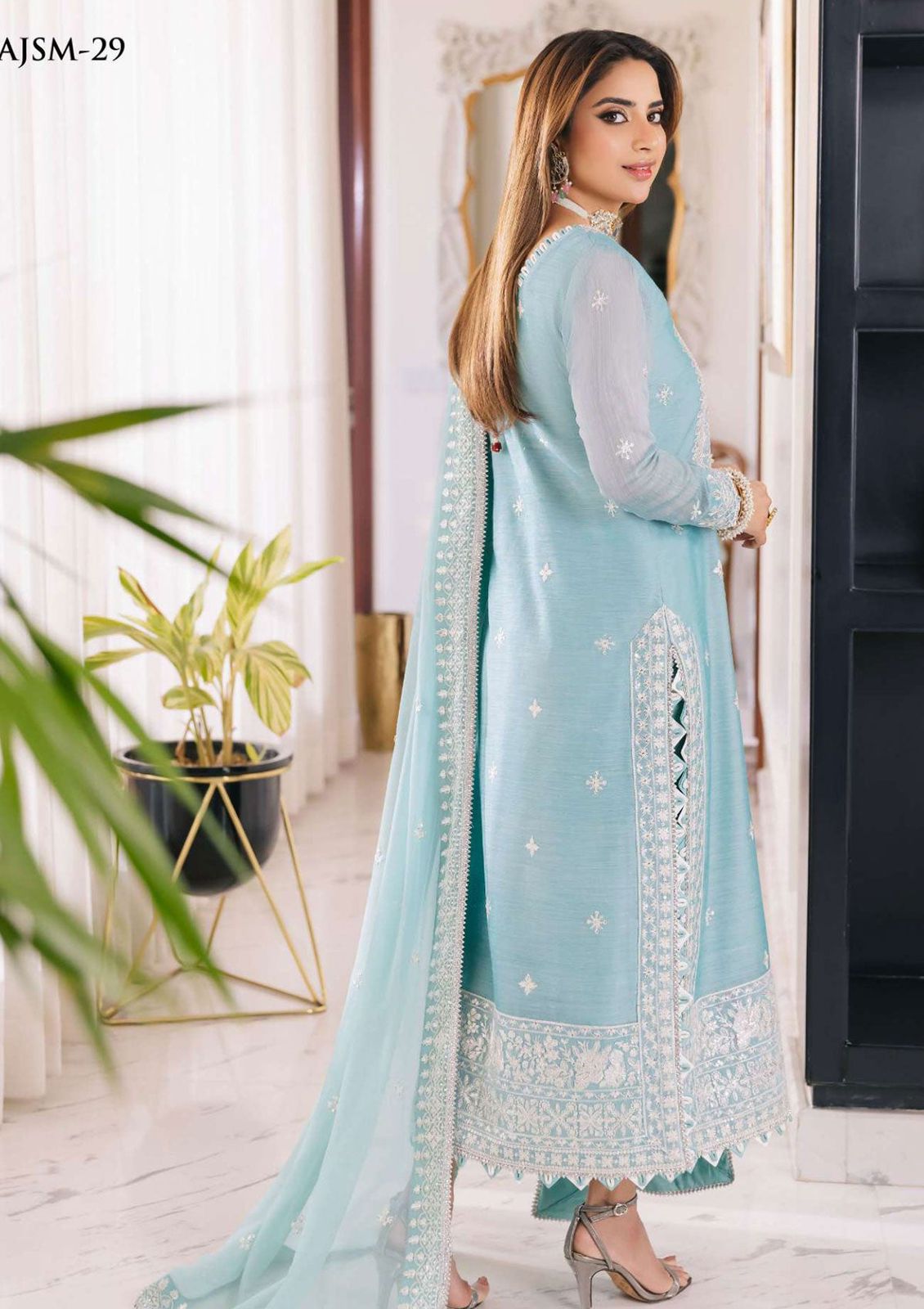 BRAND….ASIM JOFA Unstitch Replica Code MD 1418 FABRIC  CHIFFON Suit With MALAI Trouser